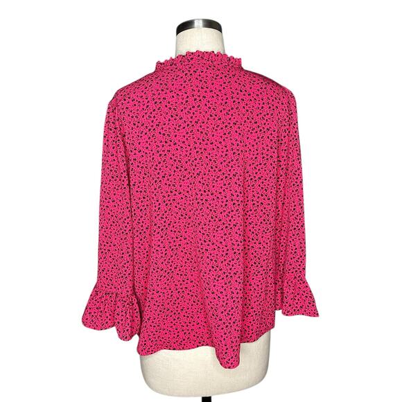 CECE Rose Cerise Floral Party Pink Flower Pattern V-Neck Crepe Blouse Women's L - Picture 3 of 7